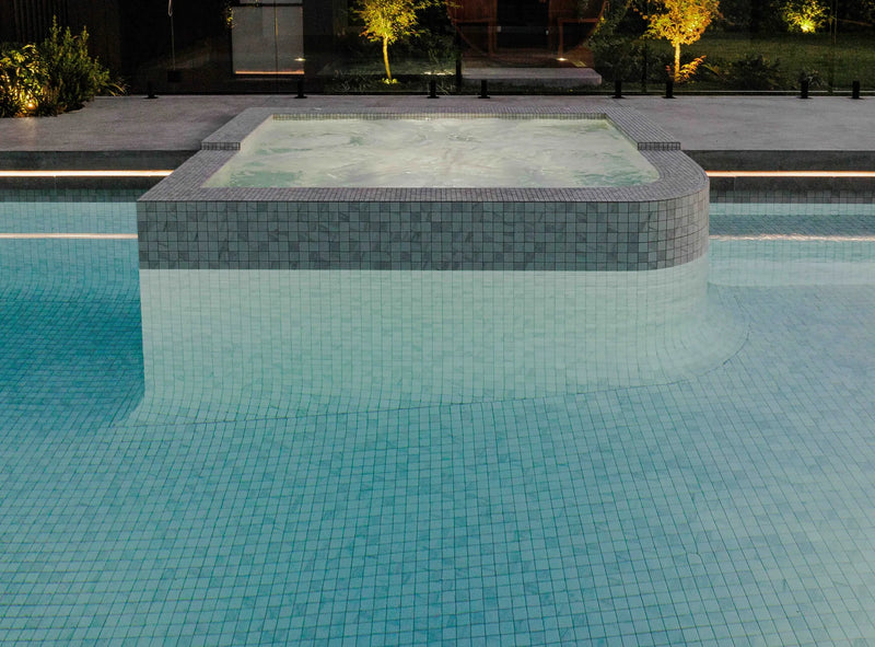 Pascoe Vale curved concrete pool and raised spa by Fine Art Pools